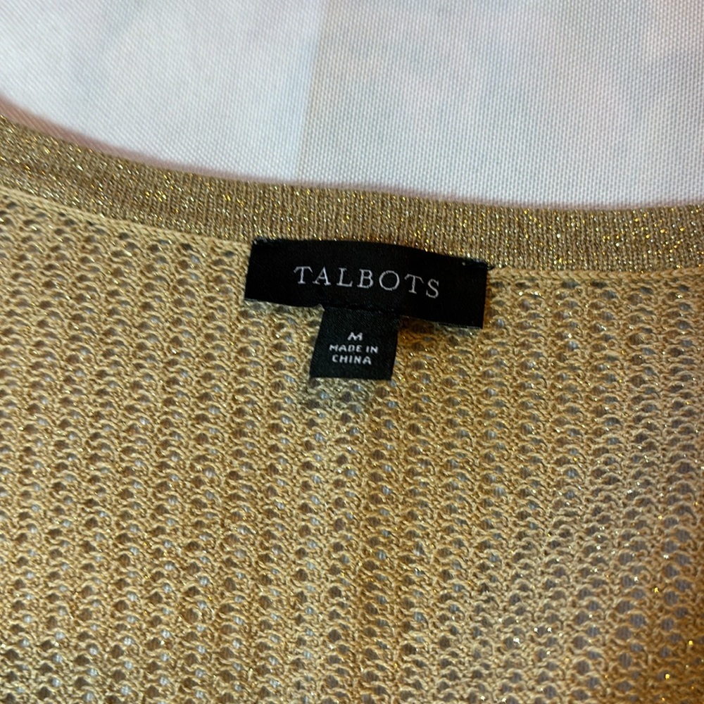 Talbots Metallic Tan Open Knit Cropped Cardigan - Picture 6 of 11